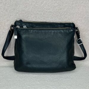 Vintage Margot Leather Convertible Crossbody/Shoulder Bag Purse-Black-2 Pockets